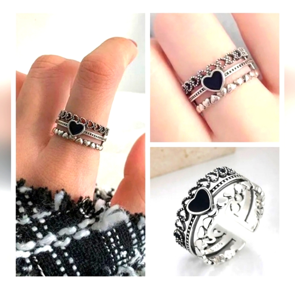 Sterling Silver 925 Stackable Layered Open Heart … - image 1